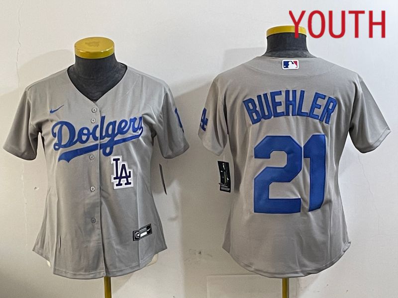 Youth Los Angeles Dodgers #21 Buehler Grey Game 2024 Nike MLB Jersey style 11215->youth mlb jersey->Youth Jersey